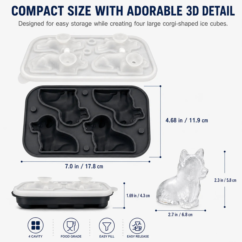3D Corgi Dog Silicone Ice Cube Tray | Large Novelty Ice Mold Silicone Ice Mold Axl