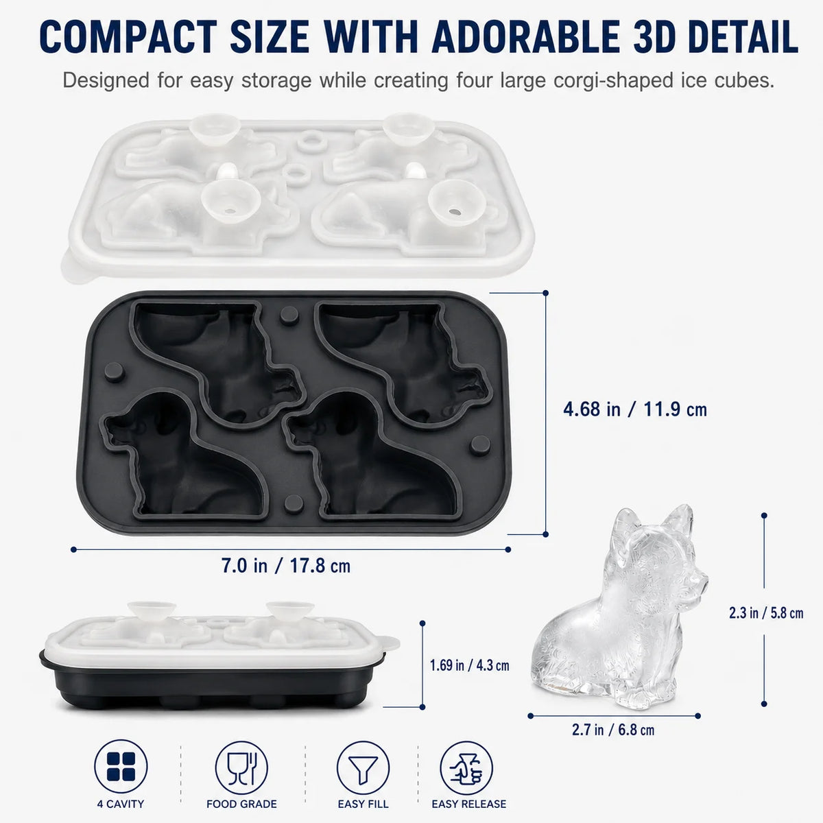 3D Corgi Dog Silicone Ice Cube Tray | Large Novelty Ice Mold Silicone Ice Mold Axl