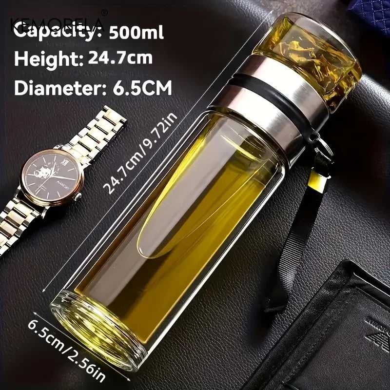 KEMORELA Insulated Glass Tea Bottle 350ml–500ml | Leakproof Insulated Tea Bottle Axl 500ml 350-500ml