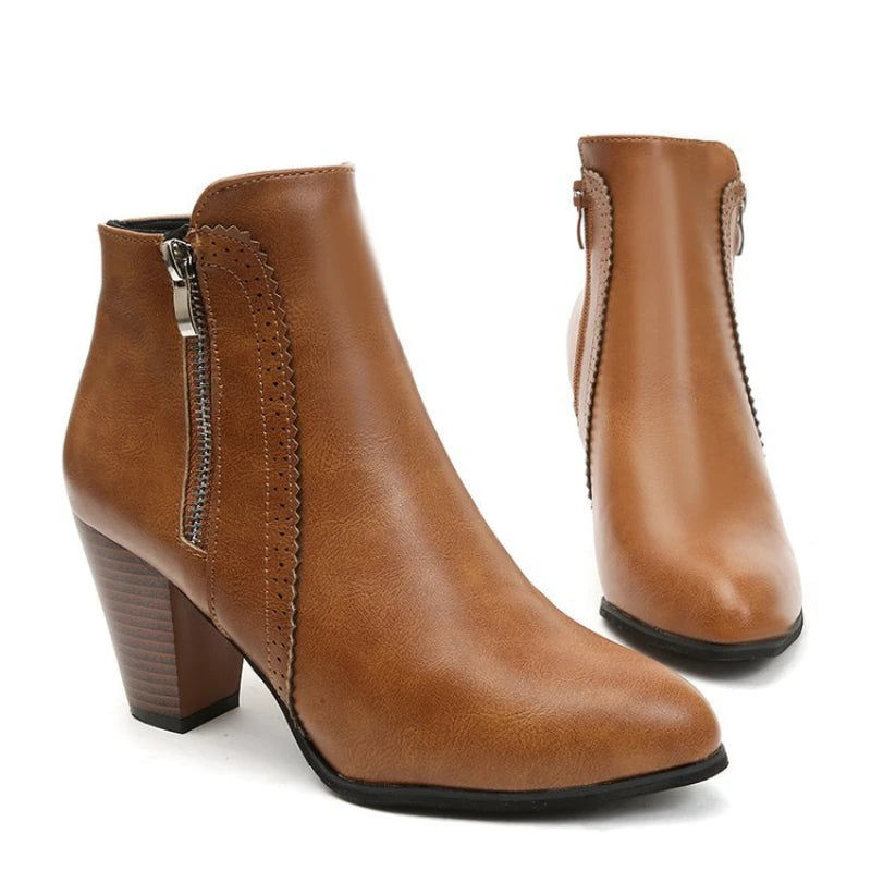 YBQJOO Women's Retro Block Heel Ankle Boots – Zip Closure Women's Ankle Boots Axl Brown 35