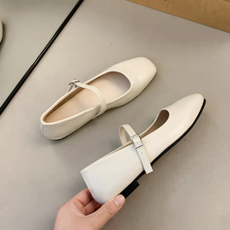 Women's Square Toe Ballet Flats – Mary Jane Buckle Shoes Ballet Flats Axl Beige 37