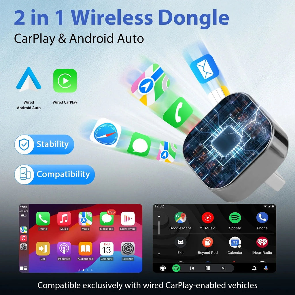 2-in-1 Wireless CarPlay & Android Auto Adapter | 5GHz USB CarPlay Wireless Adapter Axl