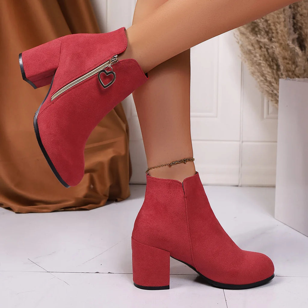 Women's Retro Block Heel Ankle Boots – Suede Zip Style Ankle Boots Axl