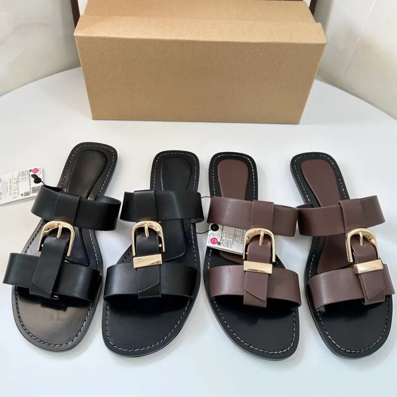 Women's Flat Sandals – Open Toe Metal Buckle Roman Beach Shoes Flat Sandals Axl