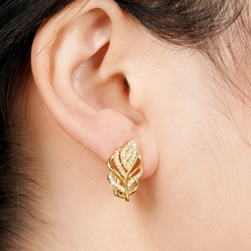 Huitan Gold Leaf Hoop Earrings – Elegant Women's Jewelry Hoop Earrings Axl