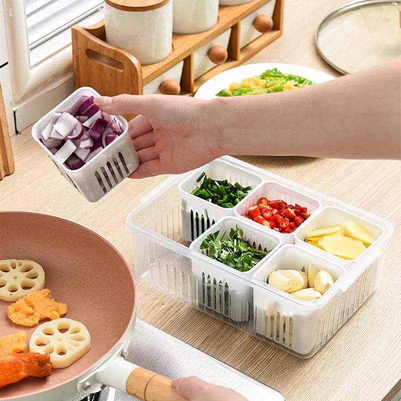 Fridge Fresh-Keeping Drain Box – Garlic Veggie Organizer Food Storage Container Axl