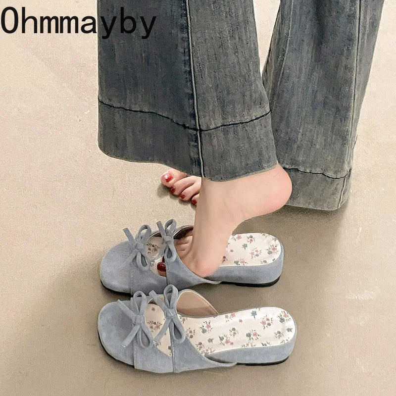 Women's Floral Butterfly-Knot Wedge Slippers | Summer Slides Wedge Slippers Axl