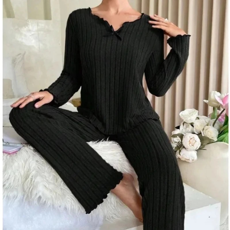 Women's Ribbed Pajama Set – Long Sleeve Top & Pants | 2-Piece Women's Pajama Set Axl