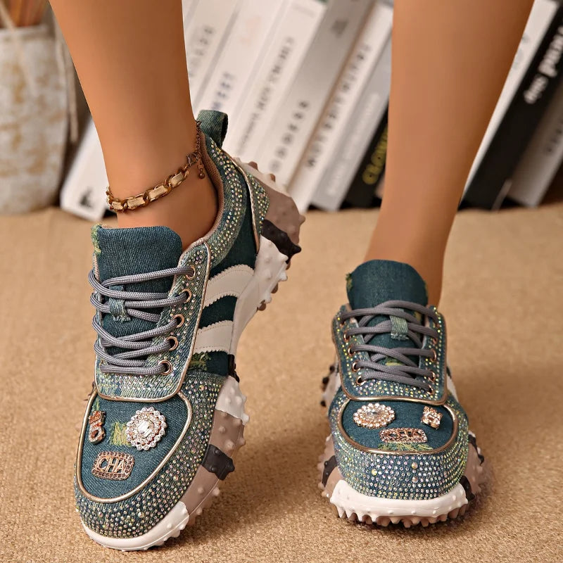 UXST Women's Rhinestone Platform Sneakers – Vulcanized Casual Platform Sneakers Axl