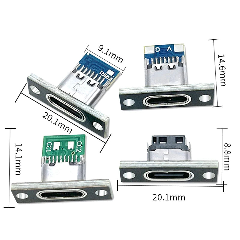 5-Pack USB 3.1 Type-C Female Socket Connector with Screw Plate USB-C Connector Socket Axl