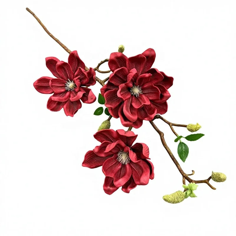 3-Pack Artificial Magnolia Branches – Large 3-Head Floral Stems Artificial Flower Branch Axl