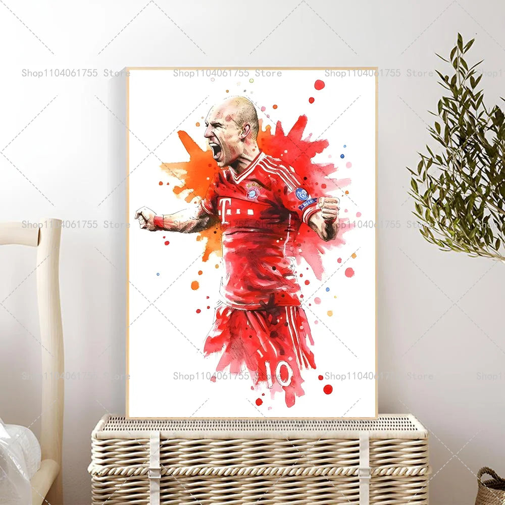 Watercolor Soccer Star Wall Poster – Self-Adhesive Art Sticker Wall Art Poster Axl z10 40x60cm No Frame