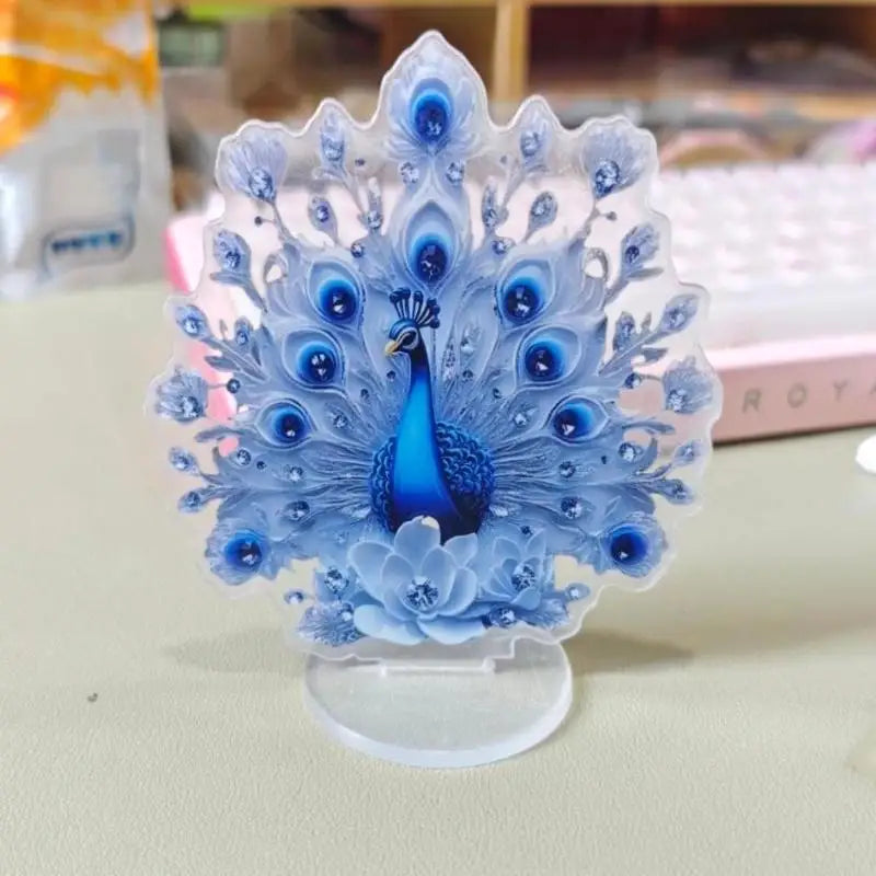 Blue Peacock Figurine – 10cm Plastic Desktop Decor Ornament Desktop Figurine Axl
