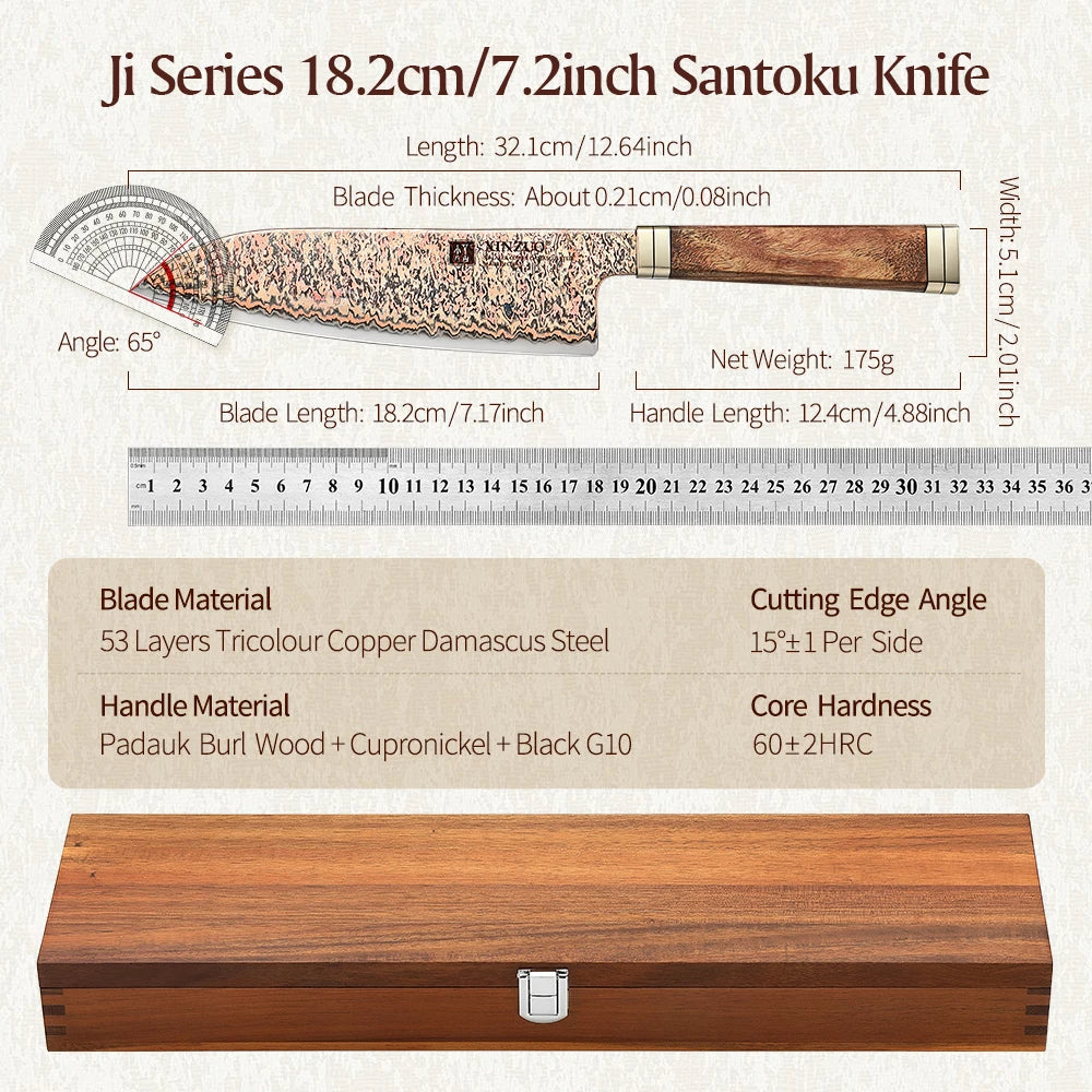 XINZUO 7-Inch Santoku Knife – 53-Layer Copper Damascus Steel Damascus Santoku Knife Axl