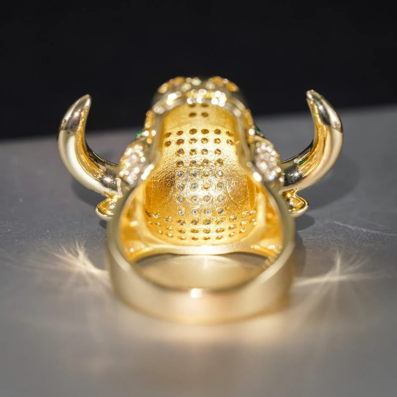 Huitan Cow Design Gold Tone Statement Ring – Green Eyes CZ Fashion Statement Ring Axl