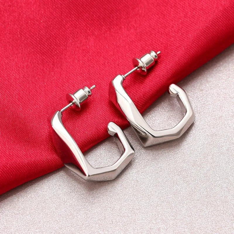 Huitan Silver Irregular Hoop Earrings – Geometric Fashion Jewelry Hoop Earrings Axl