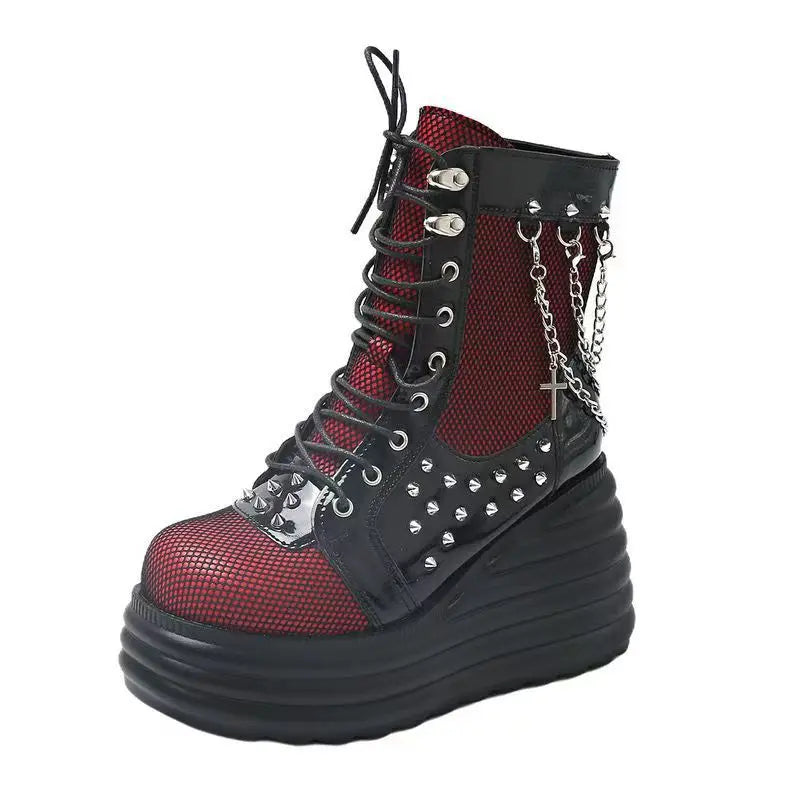 Red Retro Women's Ankle Boots – Flat Heel & Round Toe Zip-On Women's Ankle Boots Axl Black 38