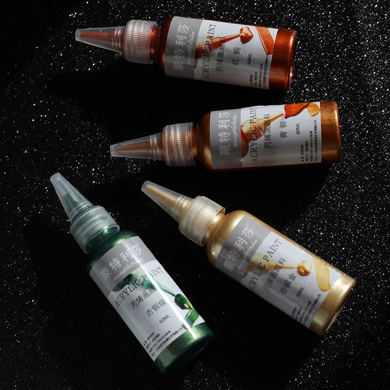 60ml Metallic Acrylic Paint – Gold, Silver & Copper DIY Pigment Acrylic Craft Paint Axl