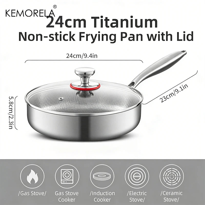 KEMORELA Titanium Non-Stick Frying Pan & Wok with Lid 24/28cm Titanium Frying Pan Axl 24cm With Lid