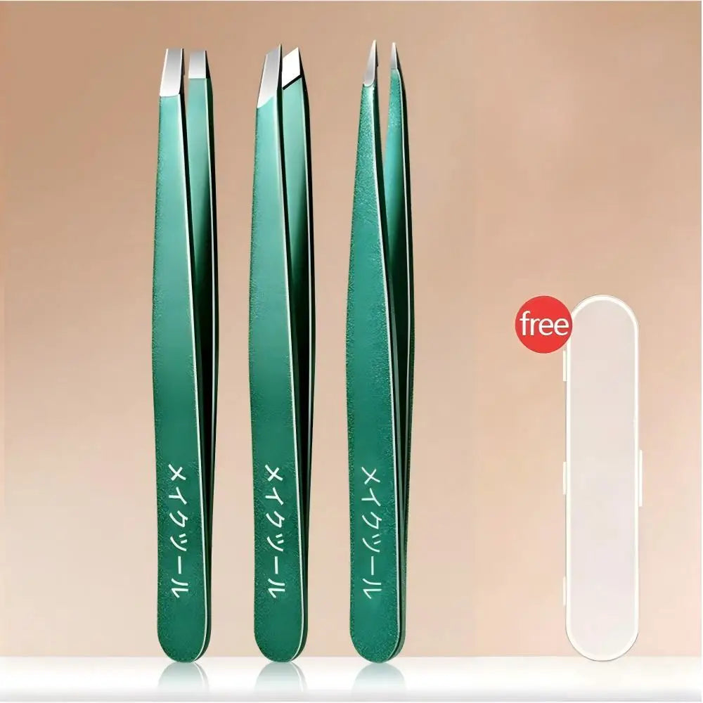 Professional Eyebrow Tweezers Set – Slant & Pointed Tip + Case Eyebrow Tweezers Set Axl 3pcs