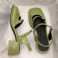 Women's Hollow Round Toe Sandals – Non-Slip Square Heel Women's Sandals Axl green 40