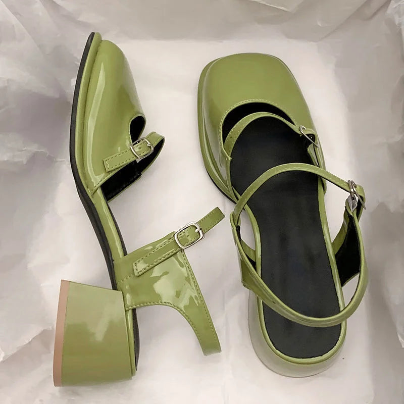 Women's Hollow Round Toe Sandals – Non-Slip Square Heel Women's Sandals Axl green 40
