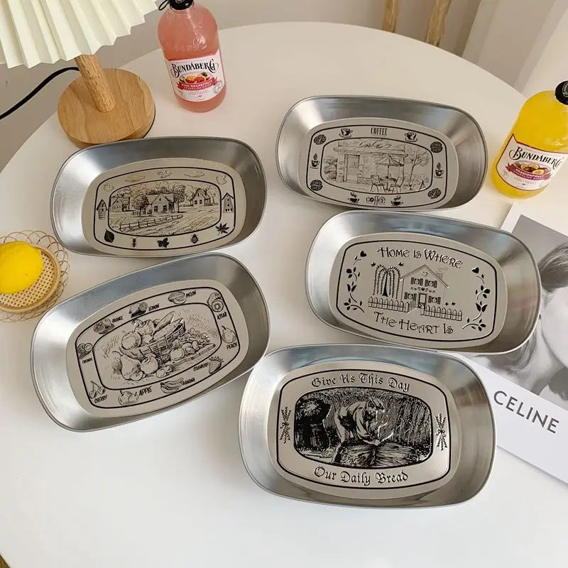 European Retro Stainless Steel Snack & Fruit Serving Tray Serving Tray Axl