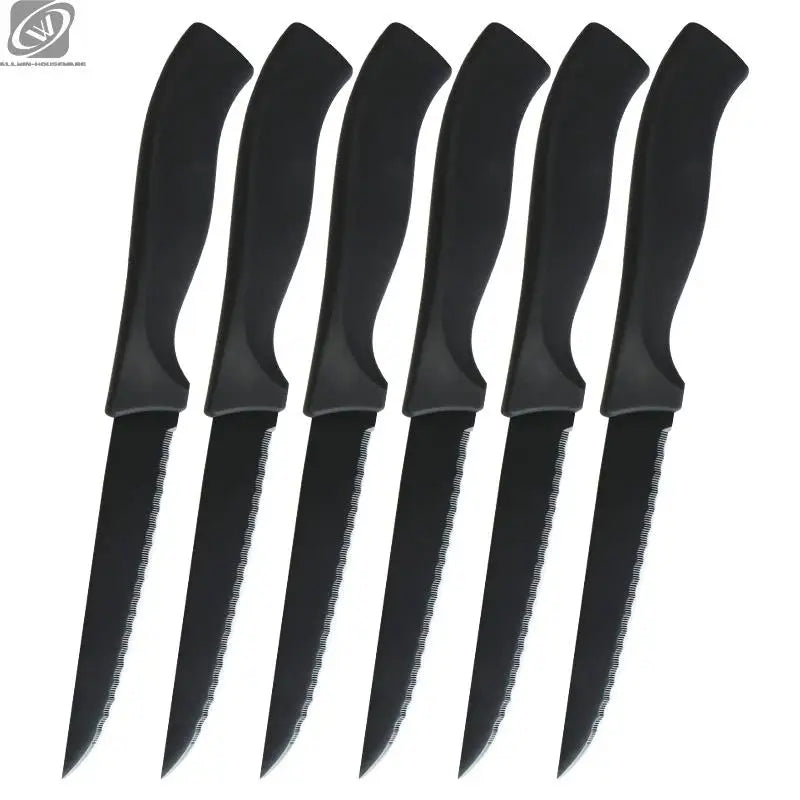 Serrated Steak Knife Set 4/6/8 Pc – German Steel Black Handle Steak Knife Set Axl 6 Pc Knife Set