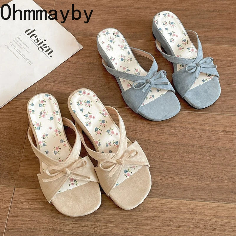 Women's Floral Wedge Slides – Butterfly-Knot Open Toe Slippers Wedge Slide Slippers Axl