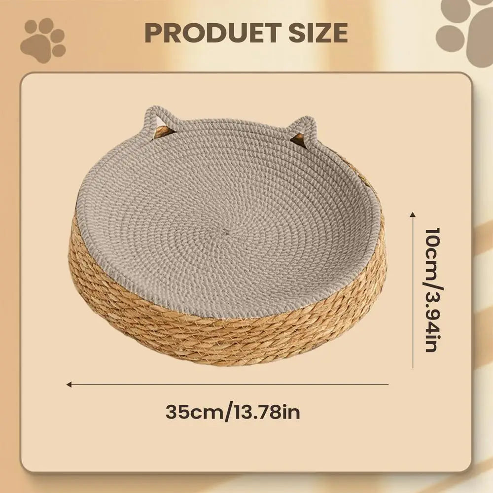 Circle Cat Scratcher Woven Nest Bed | Cotton Rope Kitten Ear Cat Scratcher Bed Axl Brown