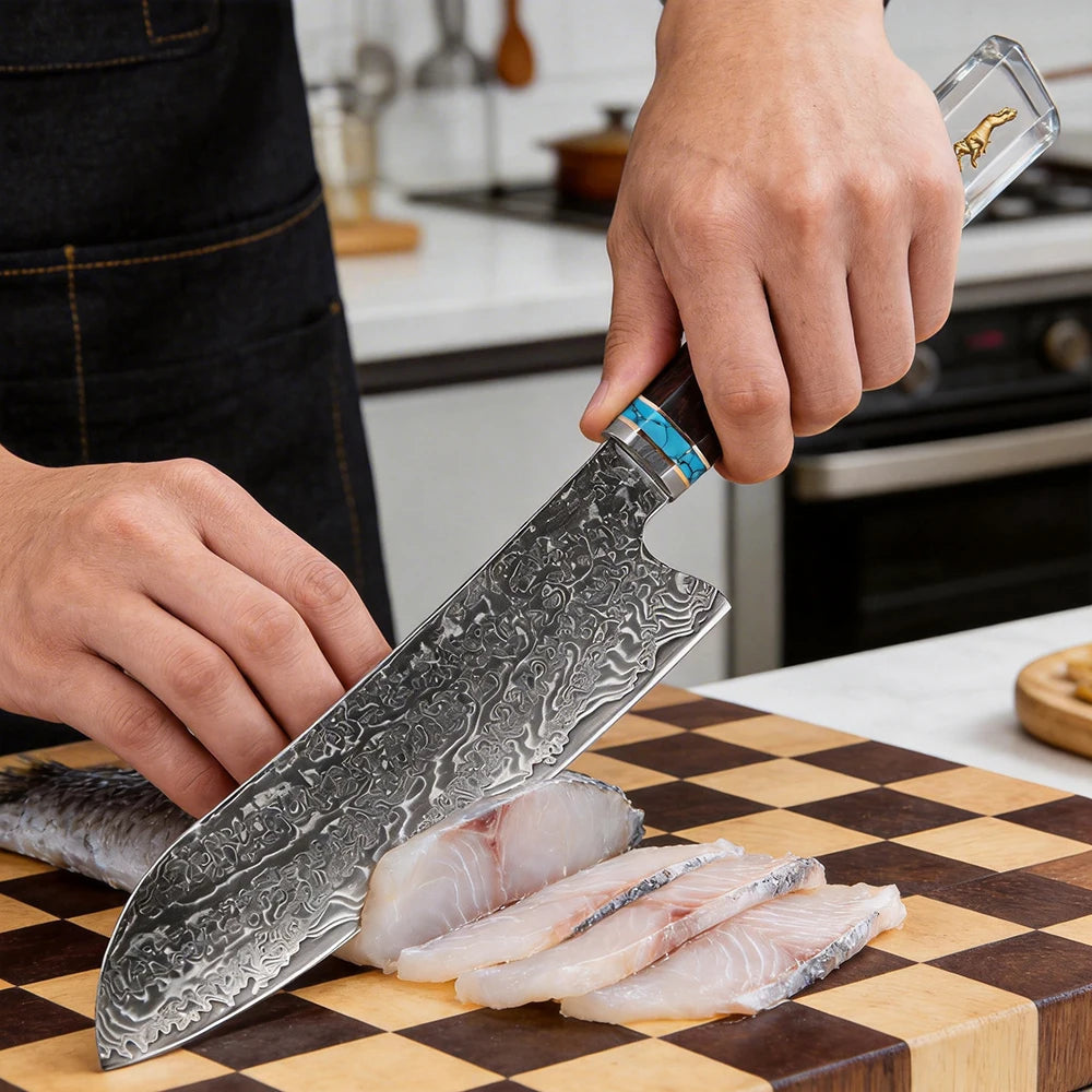 XITUO 8-Pc Damascus Steel Chef Knife Set | Resin Handle Chef Knife Set Axl