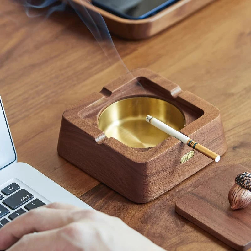 Vintage Wooden Ashtray with Stainless Steel Lid | Home Décor Decorative Ashtray Axl