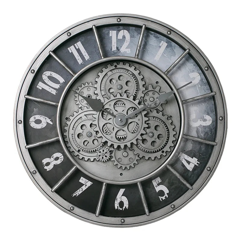 Round Gear Wall Clock – Retro Silent Quartz Home Décor Decorative Wall Clock Axl 7708