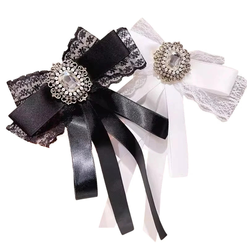 Cloth Art Bow Tie Rhinestone Bowknot Brooch for Women Rhinestone Brooch Pin Axl