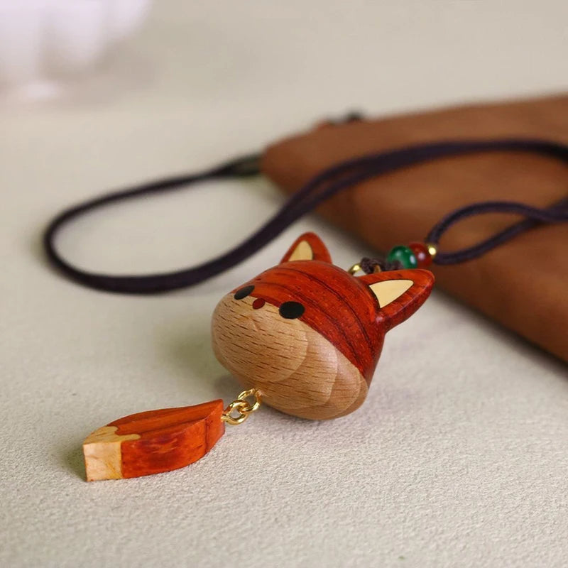 Hand-Carved Wood Fox Pendant Necklace & Keychain Charm Wood Pendant Necklace Axl