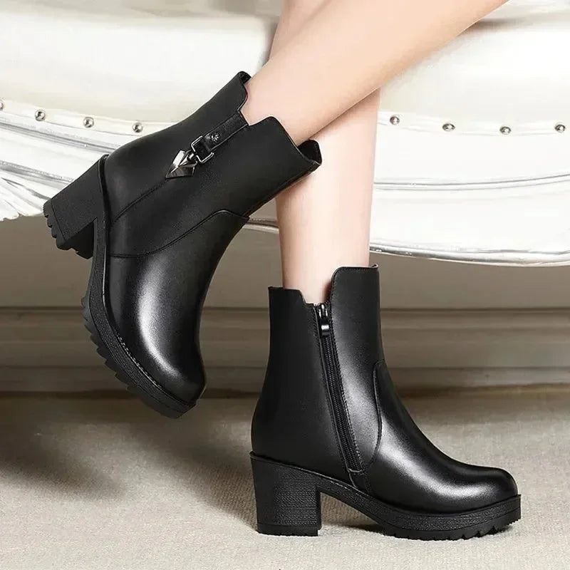 Women's Winter Ankle Boots – Plush Lined Square Heel Snow Boot Winter Ankle Boots Axl