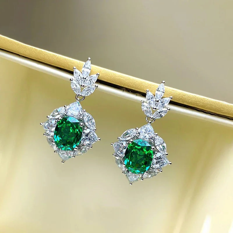 Huitan Green Cubic Zirconia Drop Earrings | Wedding Jewelry Drop Earrings Axl