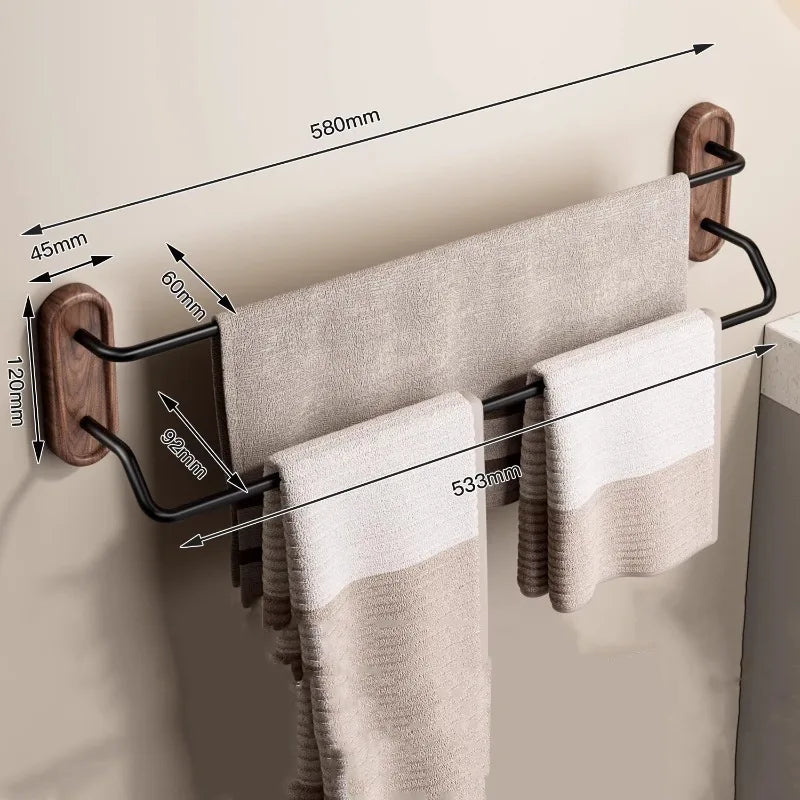 Walnut Double Towel Bar Nordic Wall Rack – 30–60 cm Wall Towel Rack Axl Double Pole-60CM