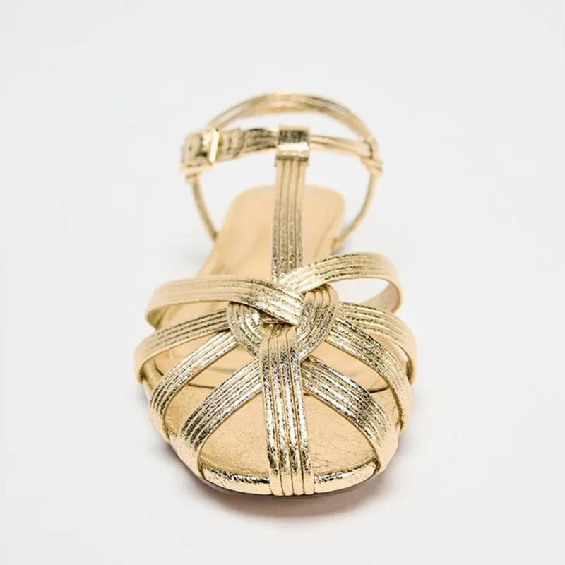 Women's Gold Gladiator Sandals – Ankle Strap Square Heel Gladiator Sandals Axl