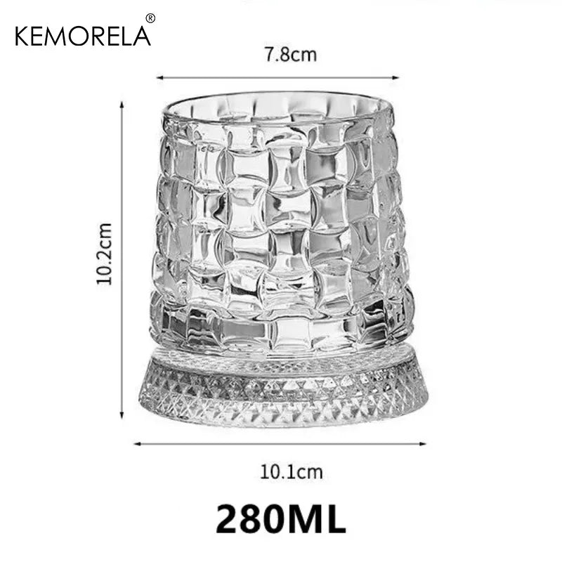 KEMORELA 280ml Rotating Crystal Whiskey Glass with Base Whiskey Glass Axl