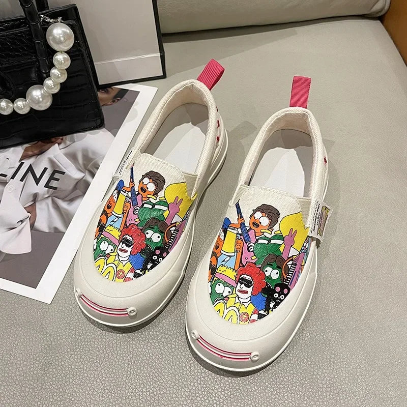 Women Platform Canvas Loafers – Thick Sole Graffiti Sneakers Platform Canvas Loafers Axl
