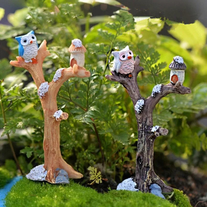 Resin Owl Mini Tree Fairy Garden Miniatures – Christmas Décor Fairy Garden Miniatures Axl