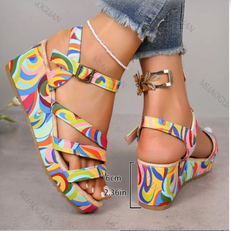 Women's Wedge Platform Sandals – Ethnic Print Roman Style Wedge Platform Sandals Axl