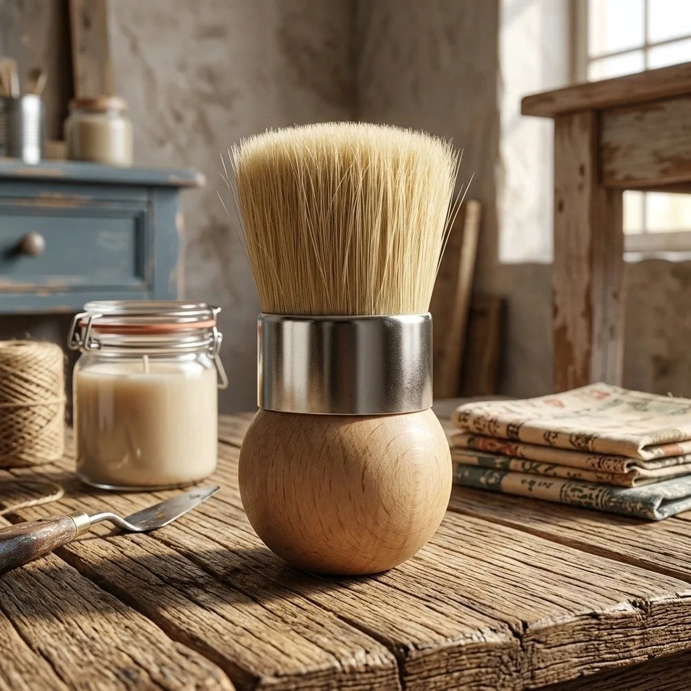 Round Wax Brush – Natural Bristle Wooden Handle Stencil Tool Wax Brush Axl