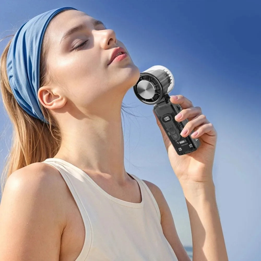 Foldable Mini Turbo Fan – 100 Speeds, LED Display, 12H Battery Personal Cooling Fan Axl
