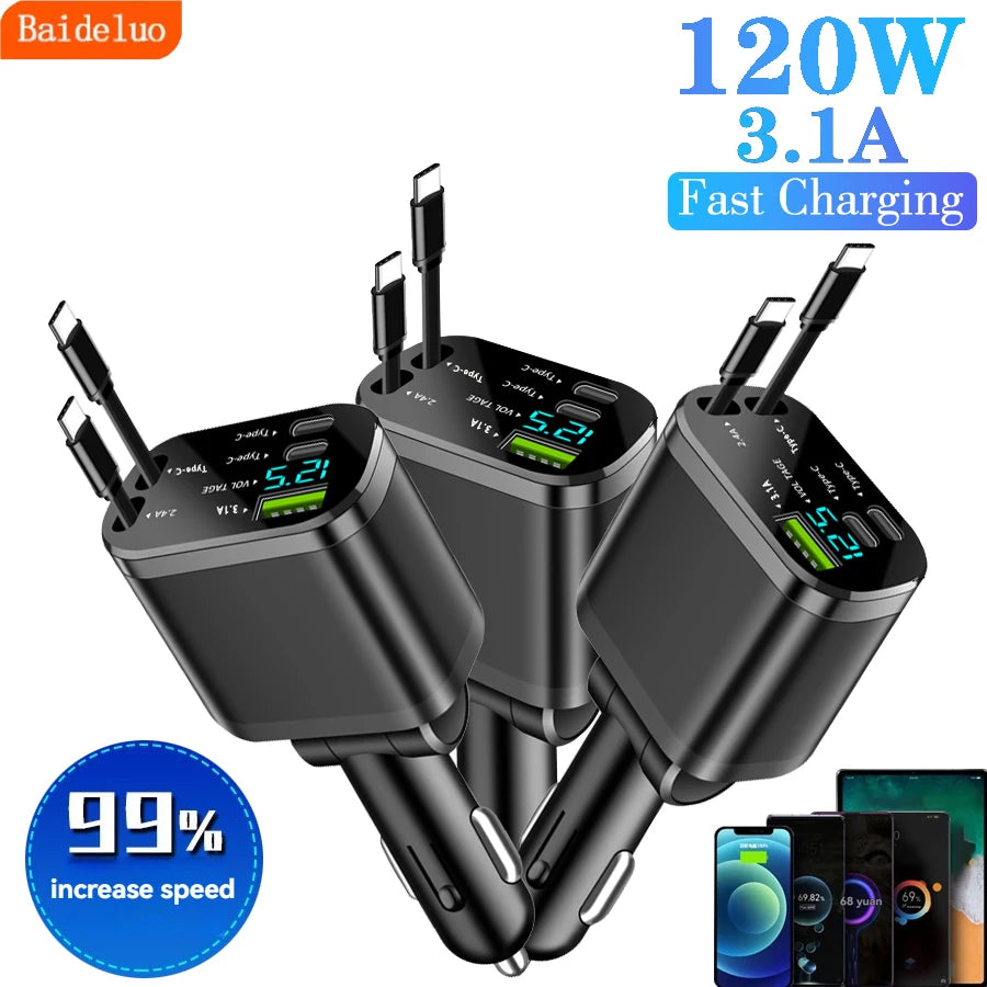 Elough 5-in-1 Retractable Car Charger – 30W Fast Charging Car Charger Adapter Axl