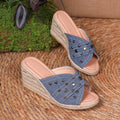 UXST Women's Cowboy Wedge Sandals – Canvas Platform Slides Wedge Sandals Axl Blue 39