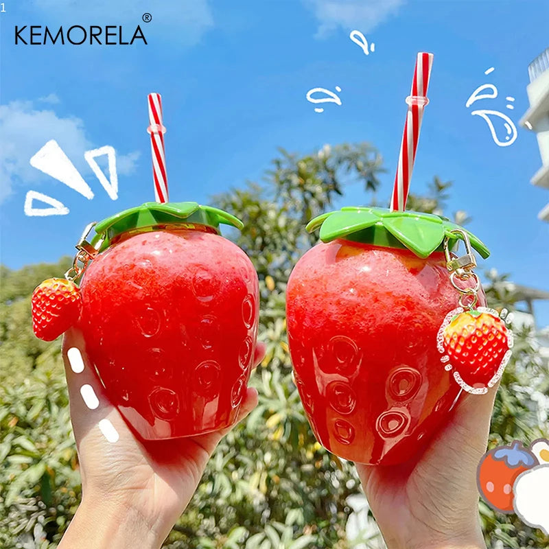 KEMORELA Strawberry Straw Water Bottle – Cute Clear Plastic Cup Straw Water Bottle Axl