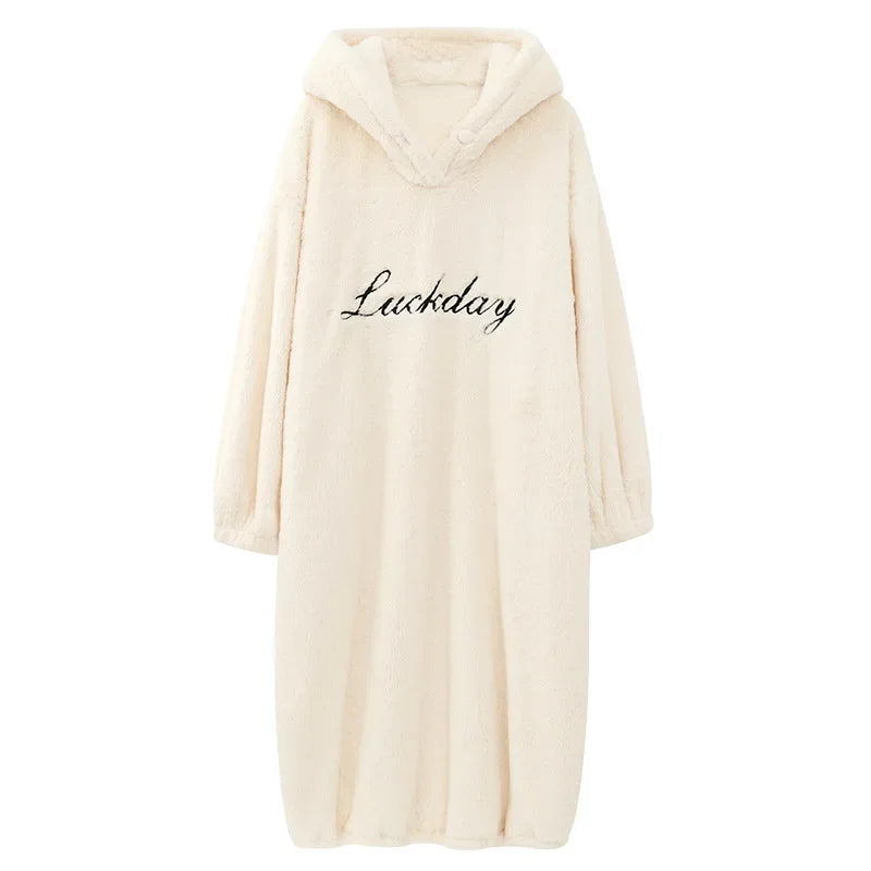 Women's Hooded Coral Velvet Nightgown – Plush Flannel Pajama Dress Hooded Nightgown Axl