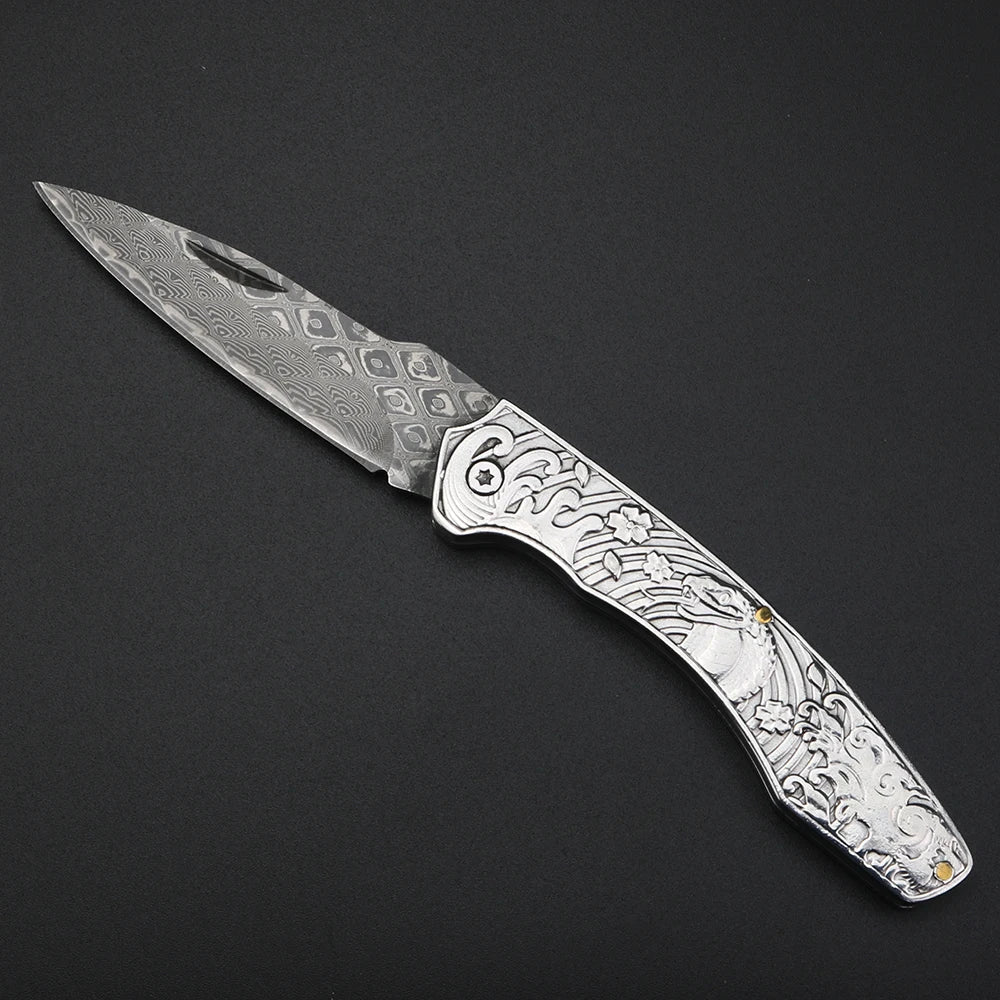 XUAN FENG Damascus Steel Folding Knife – 58-61 HRC Pocket EDC Folding Pocket Knife Axl